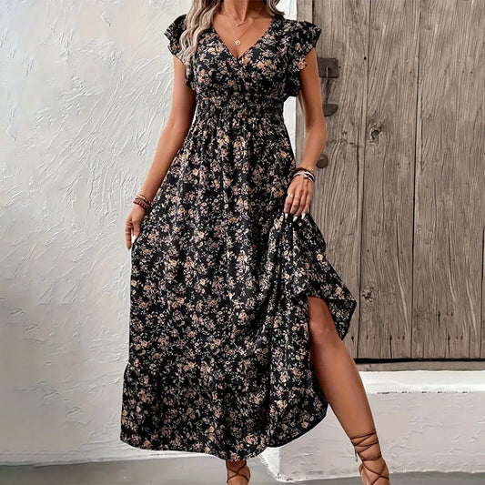 📢📢50% OFF !! ⏰3Flowy V-Neck Floral Maxi Dress