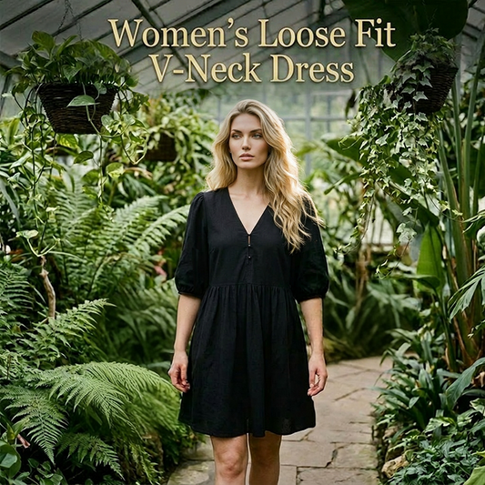 📢📢40% OFF !! ⏰Women Casual Loose Fit V-Neck Dress