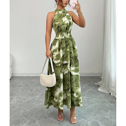 📢📢50% OFF !! ⏰Women's Halter Neck Sleeveless Printed Dress