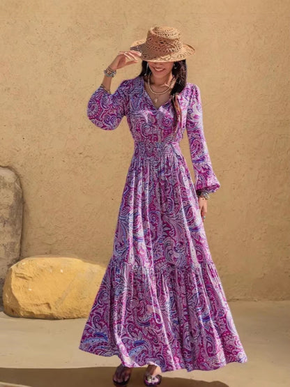 📢📢40% OFF !! ⏰Women's V-Neck Paisley Print Maxi Dress