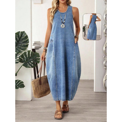 📢📢40% OFF !! ⏰Women's Sleeveless Maxi Denim Dress with Pockets