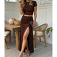 📢📢50% OFF !! ⏰Women's Short Sleeve Top and Slit Midi Skirt Set