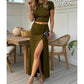 📢📢50% OFF !! ⏰Women's Short Sleeve Top and Slit Midi Skirt Set