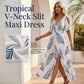 📢📢50% OFF !! ⏰Cold Shoulder Tropical Print Split Maxi Dress