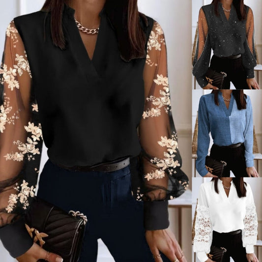 📢📢50% OFF !! ⏰V-Neck Breathable Sheer Long Sleeve Top