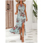 📢📢50% OFF !! ⏰Floral Print Split Halter Dress