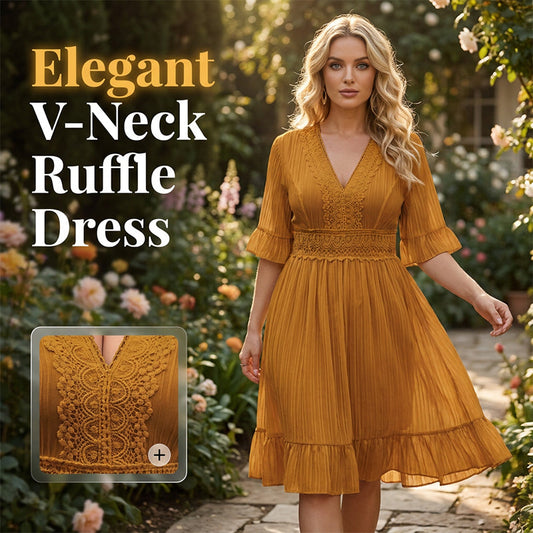 📢📢40% OFF !! ⏰Women's V-Neck Ruffle Dress