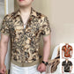 Men's Vintage Floral Print Zip-Up Top