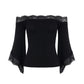 📢📢40% OFF !! ⏰Women’s Chic Black Slim Fit Off-Shoulder Flare Sleeve T-Shirt
