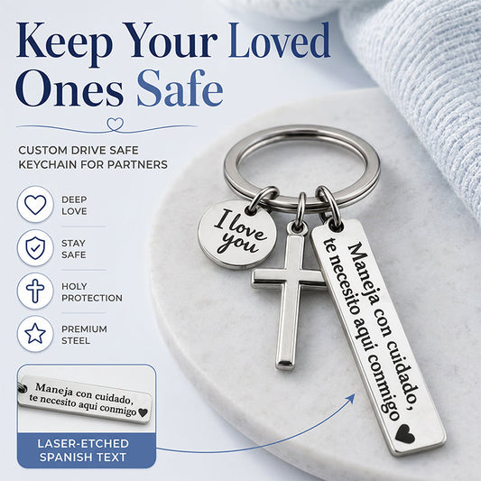 📢📢50% OFF !! ⏰Stainless Steel Cross Keychain with Drive Safe