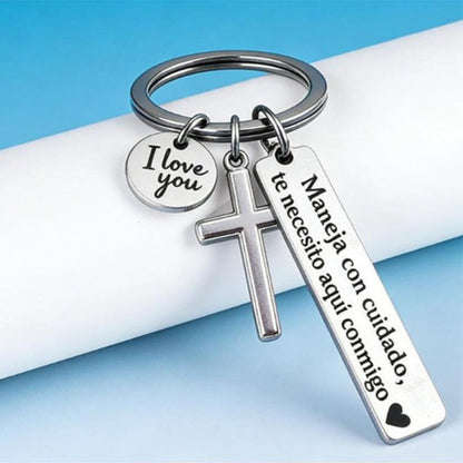 📢📢50% OFF !! ⏰Stainless Steel Cross Keychain with Drive Safe