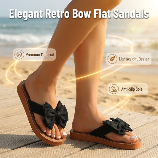 📢📢50% OFF !! ⏰Elegant Retro Bow Flat Sandals