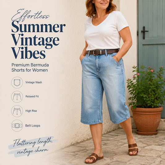 📢📢35% OFF !! ⏰Women's Relaxed-Fit Denim Bermuda Shorts