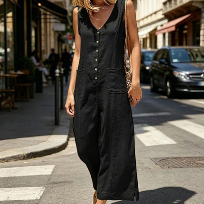 📢📢40% OFF !! ⏰Women's Sleeveless V-Neck Button-Front Jumpsuit