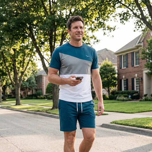 📢📢50% OFF !! ⏰Men Color-Block T-Shirt and Shorts Set