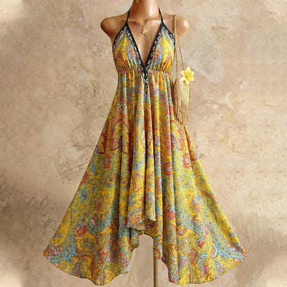 📢📢40% OFF !! ⏰Women's Boho Deep V Halter Maxi Dress