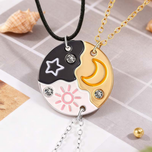 📢📢50% OFF !! ⏰3-Piece Sun, Moon & Star Friendship Necklace Set