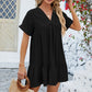 📢📢40% OFF !! ⏰Fashion Loose V-Neck Pleated Short Dress