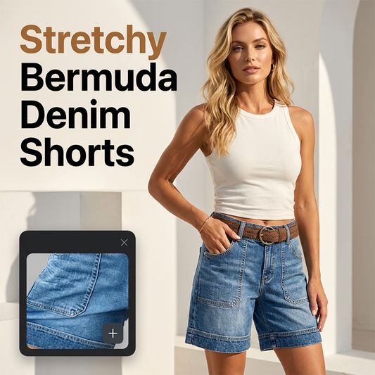 Pre-order 📢📢40% OFF !! ⏰Women's Mid-Rise Bermuda Denim Shorts with Pockets