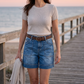 📢📢40% OFF !! ⏰Women's Mid-Rise Bermuda Denim Shorts with Pockets