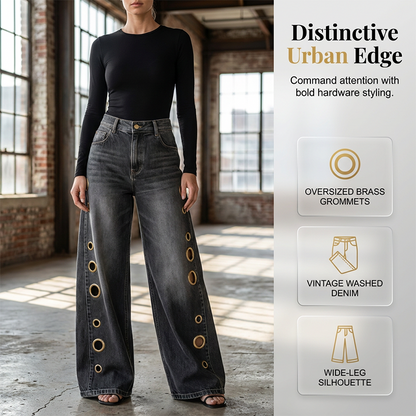 📢📢40% OFF !! ⏰Women's Wide-Leg Jeans with Grommet Detail