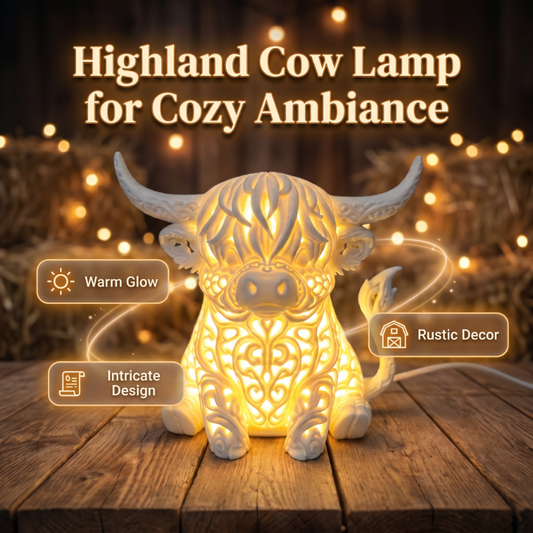 📢📢40% OFF !! ⏰Warm Glow Highland Cow Table Lamp