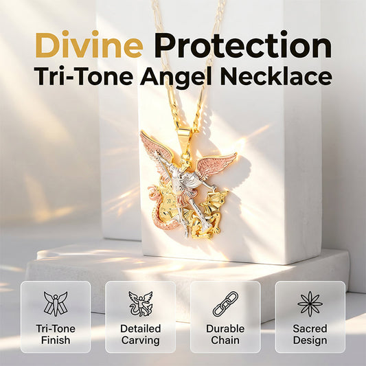 📢📢50% OFF !! ⏰Tri-Tone Angel Guardian Pendant Necklace