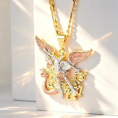 📢📢50% OFF !! ⏰Tri-Tone Angel Guardian Pendant Necklace