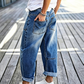 📢📢40% OFF !! ⏰Women's Barrel Leg Jeans with Patch Pockets