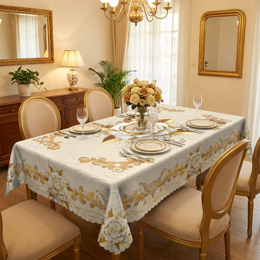📢📢50% RABATT !!⏰ Waterproof Gold Rose Tablecloth – Embossed Effect, Stain-Resistant & Elegant for Dining ✨