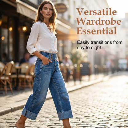 📢📢40% OFF !! ⏰Women Wide Leg Cropped Jeans Button High Waist Denim Pants