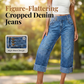 📢📢40% OFF !! ⏰Women Wide Leg Cropped Jeans Button High Waist Denim Pants