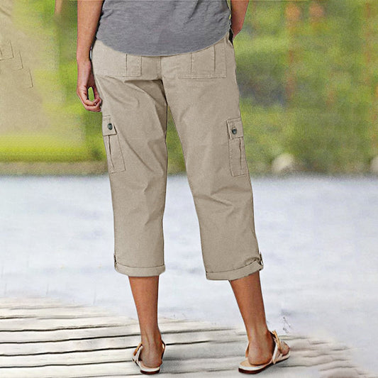 📢📢40% OFF !! ⏰Multi-Pocket Solid Color Casual Cargo Capri Pants