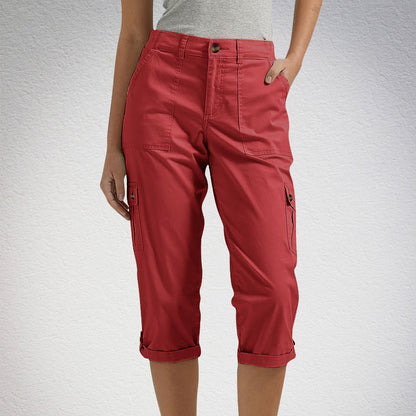 📢📢40% OFF !! ⏰Multi-Pocket Solid Color Casual Cargo Capri Pants