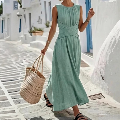 📢📢40% OFF !! ⏰Women's Sleeveless Round Neck Wrap-Waist Maxi Dress