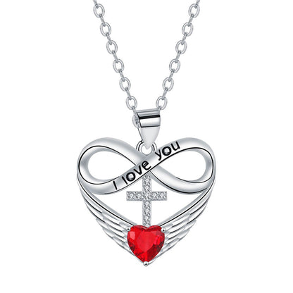 Infinity Heart Cross Necklace with Wing Pendant