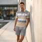 📢📢40% OFF !! ⏰Men's Striped T-Shirt & Shorts  2-Piece Set