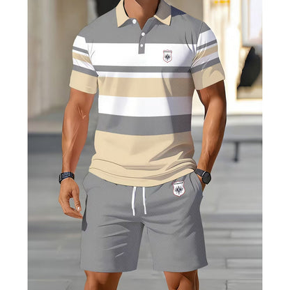 📢📢40% OFF !! ⏰Men's Striped T-Shirt & Shorts  2-Piece Set