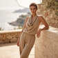 📢📢40% OFF !! ⏰ CHIC DRAPED HALTER NECK JUMPSUIT — Breathable Wide-Leg Silhouette & Elegant Day-to-Night Style ✨
