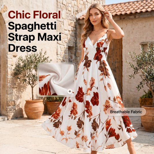 📢📢40% OFF !! ⏰Women's Printed Spaghetti Strap Maxi Dress