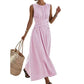 📢📢40% OFF !! ⏰Women Casual Striped Maxi Dress Sleeveless
