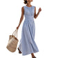 📢📢40% OFF !! ⏰Women Casual Striped Maxi Dress Sleeveless