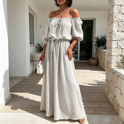 📢📢40% OFF !! ⏰Women Off-Shoulder Maxi Dress with Waist Tie