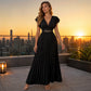 📢📢40% OFF !! ⏰Women Elegant V Neck Pleated Long Dress