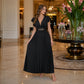 📢📢40% OFF !! ⏰Women Elegant V Neck Pleated Long Dress