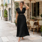 📢📢40% OFF !! ⏰Women Elegant V Neck Pleated Long Dress