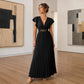 📢📢40% OFF !! ⏰Women Elegant V Neck Pleated Long Dress