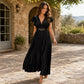 📢📢40% OFF !! ⏰Women Elegant V Neck Pleated Long Dress