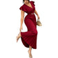 📢📢40% OFF !! ⏰Women Elegant V Neck Pleated Long Dress
