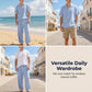 📢📢40% OFF !! ⏰Men's Casual Linen Blend Shirt and Pants Set Loose Fit Beach Wear